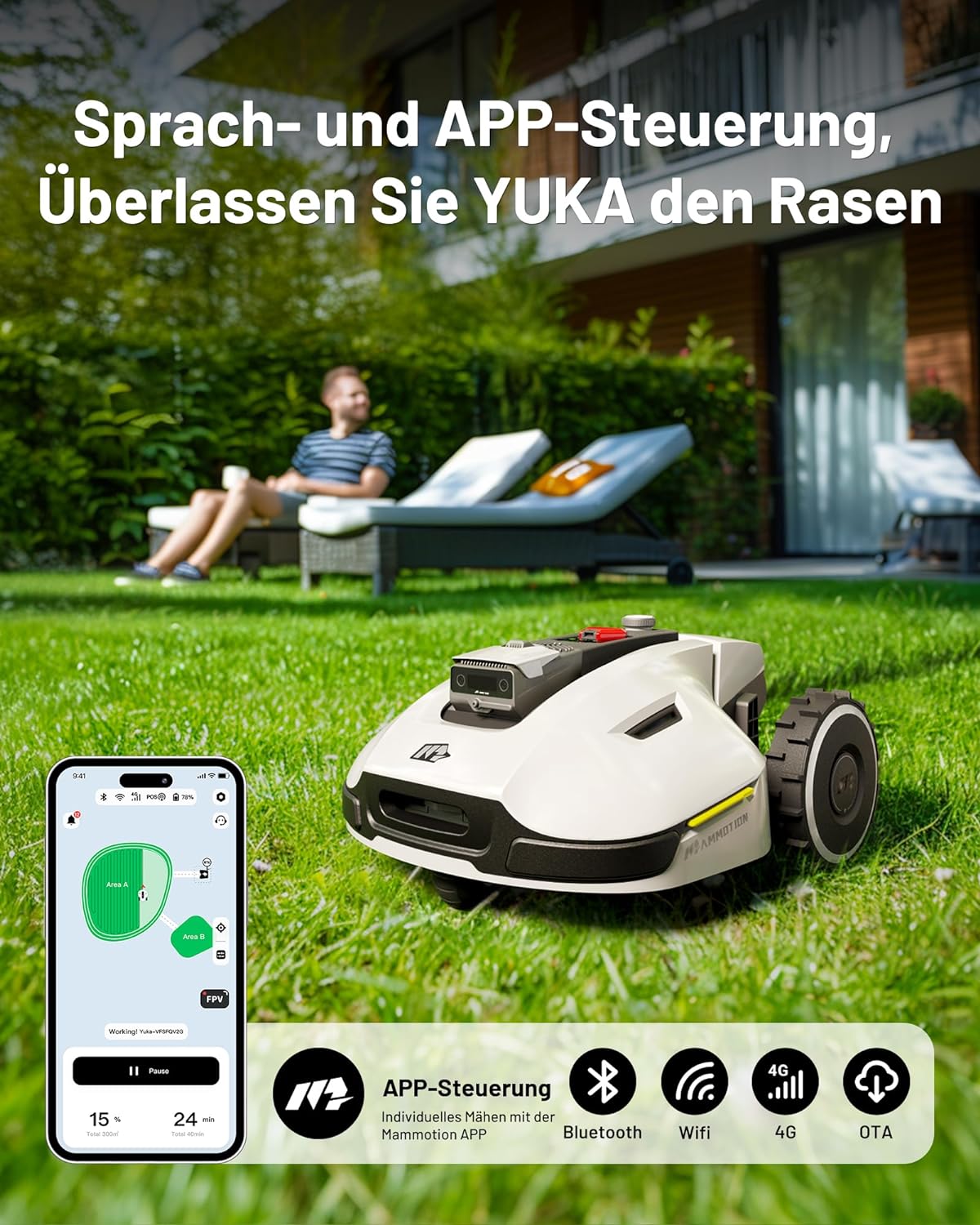 YUKA 1500: 3D Vision Positionierung Mähroboter ohne Begrenzungskabel - Rasenmäher Angebot